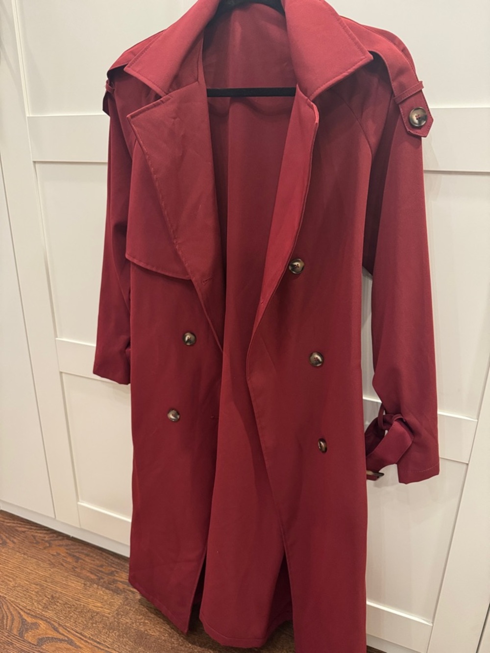 Stylish Women's Red Trench Coat - Classic Double-Breasted Design